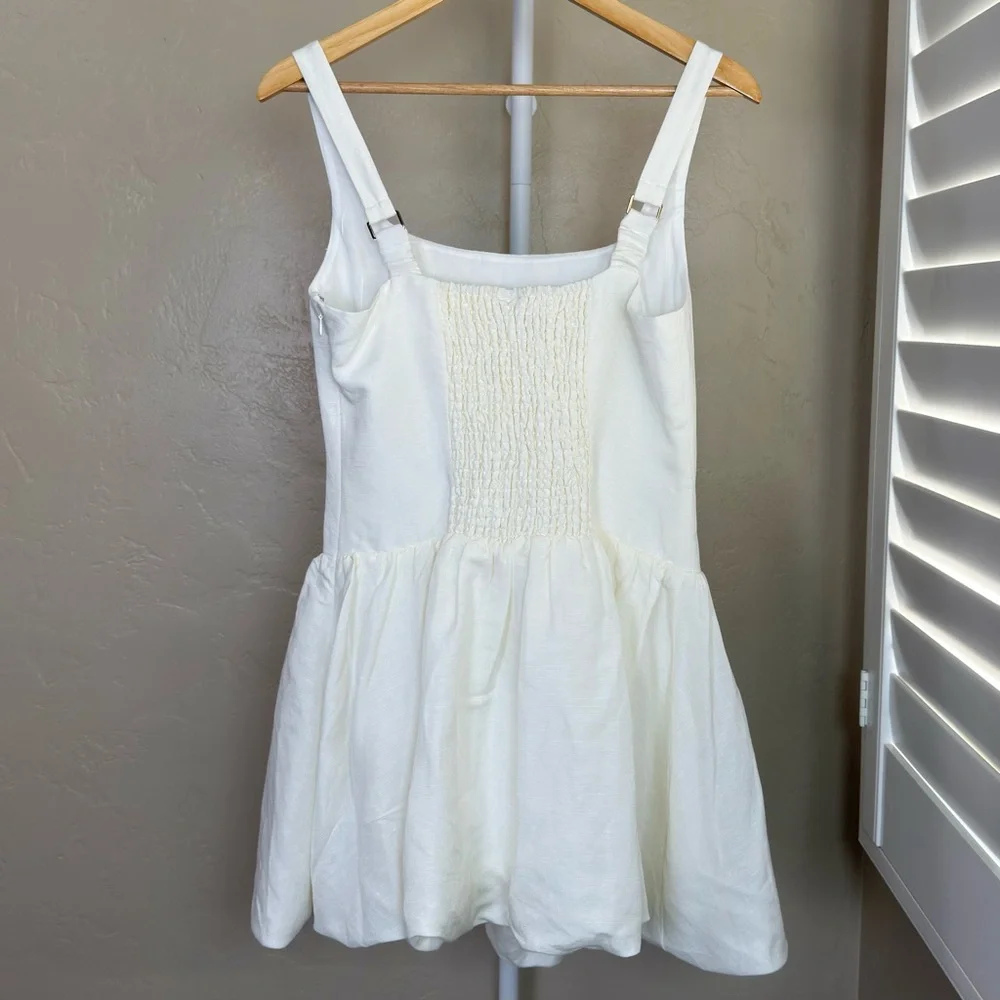 Ever New Heidi Bubble Hem Mini Dress Size 8 Cream Ivory Linen Blend NWT